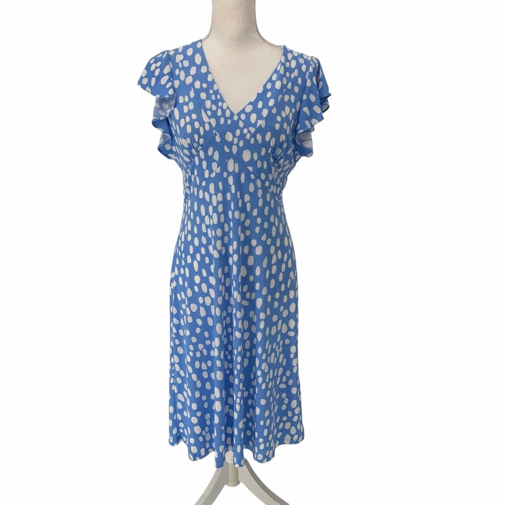 London Times V-Neck Ruffle Sleeve Matte Jersey Monica Dress Sz 8P